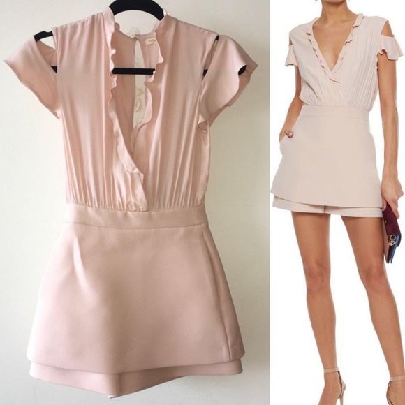 Maje rose pink combo mini dress ruffle romper - Picture 1 of 6